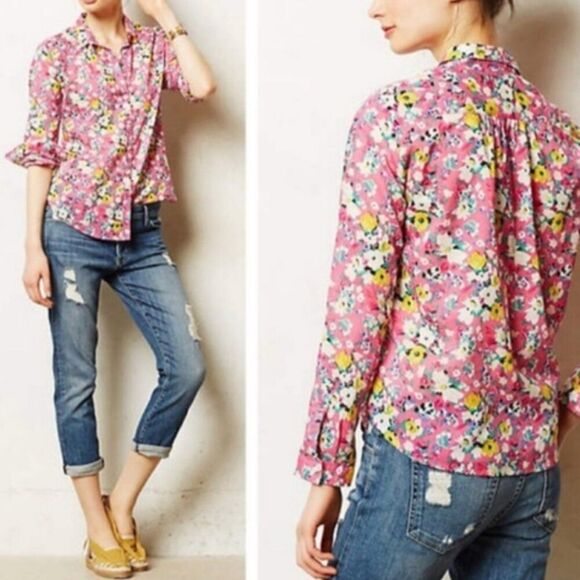 Anthropologie Holding Horses Isla Floral Blouse Long Sleeve Button-Down Shirt 6 - Picture 1 of 11